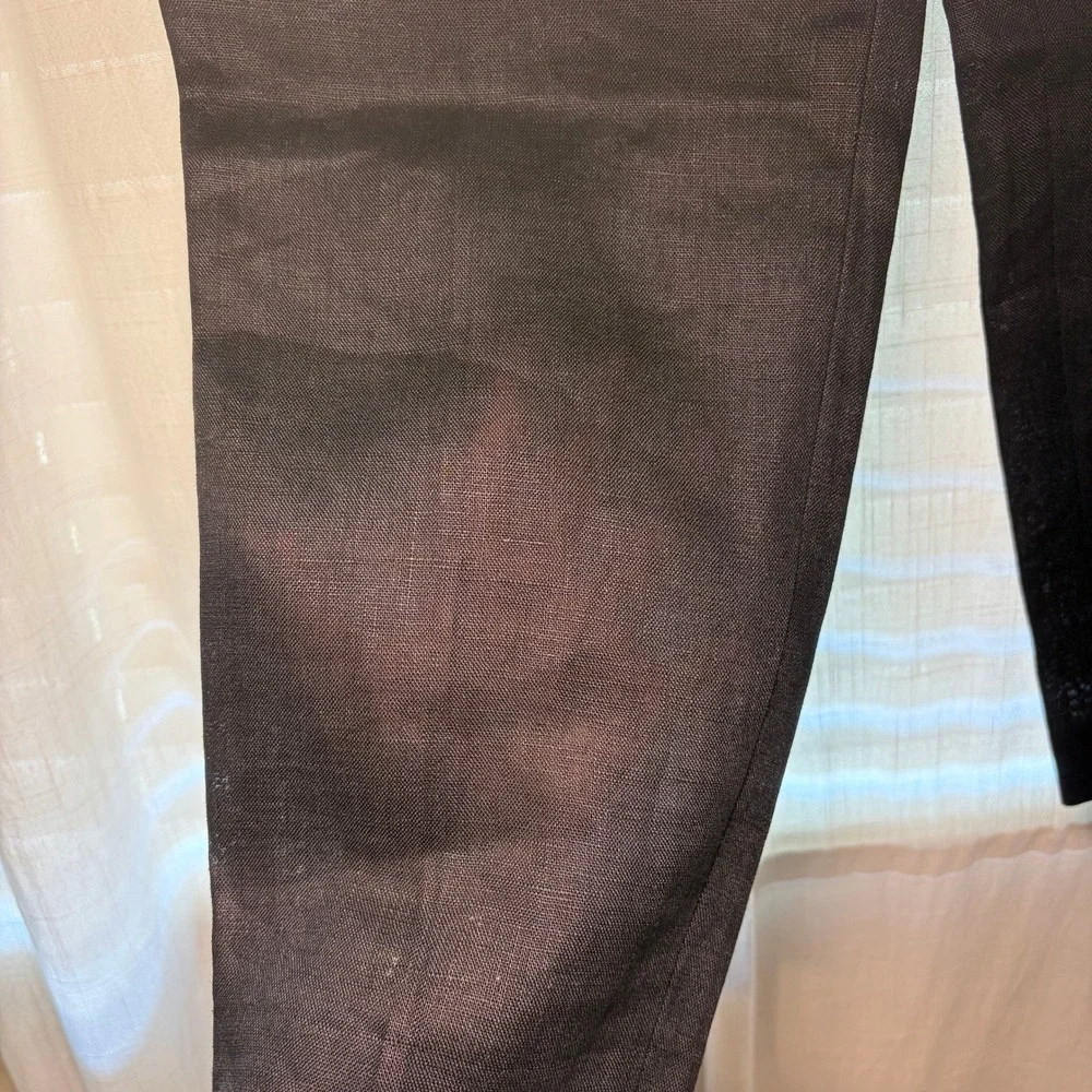 Zara Linen Pants Womens‎ Small Black High Waisted Belted Tapered Trousers Spain